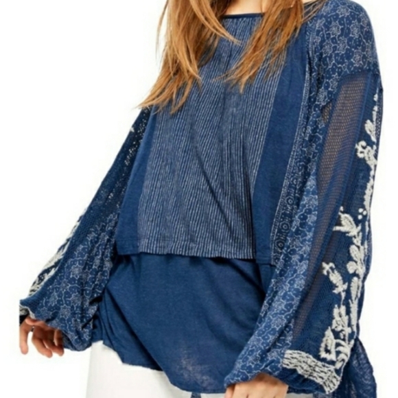 Free People Tops - Free people Indigo dream Embroidered tunic